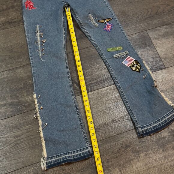 Vintage 90s Y2K Z Cavaricci Patch Embroidered Safety Pin Flare Jeans - Juniors 1 - Picture 13 of 13